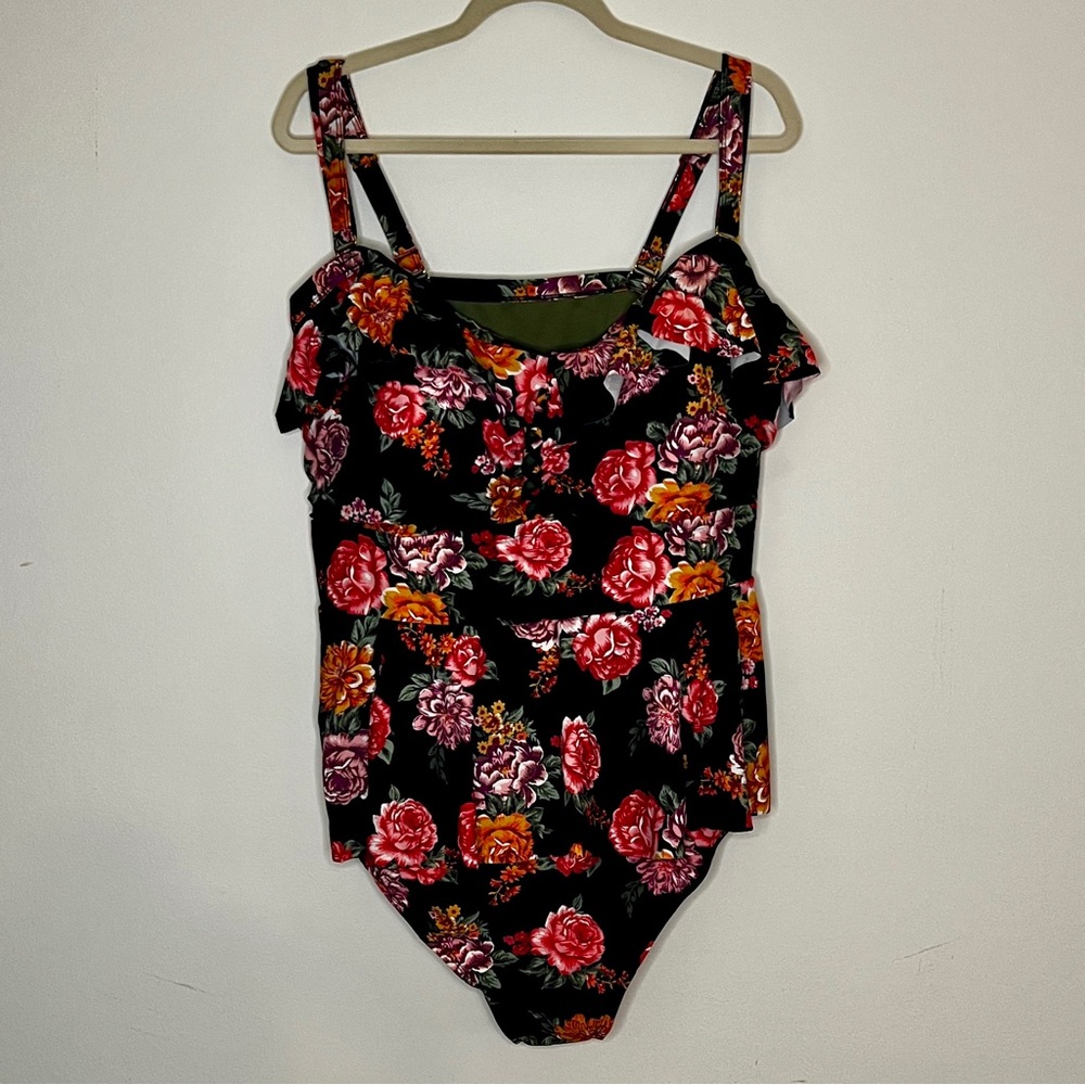 One Piece Swimsuit, Flounce Skirt At Waist & Ruffle At Bust Removable Straps